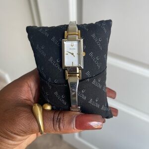 Bulova Mother of Pearl Dial Two Tone Stainless Steel Bangle Ladies Watch 98L149